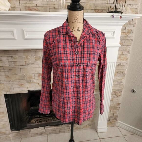 J. Crew red and blue plaid button down shirt size 0 XS - Picture 1 of 6